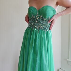 Fairy Dress Vintage Y2K Cache green beaded corset prom evening gown small